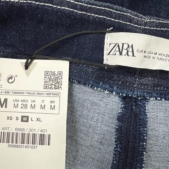 Zara Cut Out Stretch Denim Thong Bike Shorts Size Medium - Picture 4 of 4